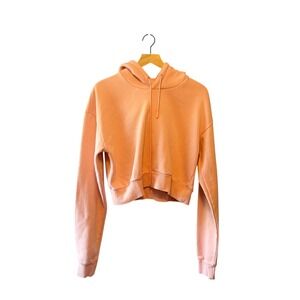 Muscle Nation Cropped Hoodie Womens M Pink Drawstring Casual Pullover Sweatshirt